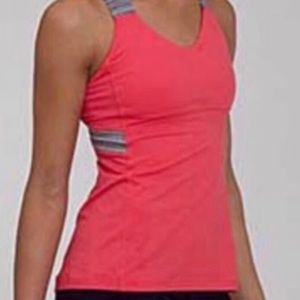 Lululemon Push Your Limits Tank Coral Salmon Gray Crossed Straps 6 *No Pads*